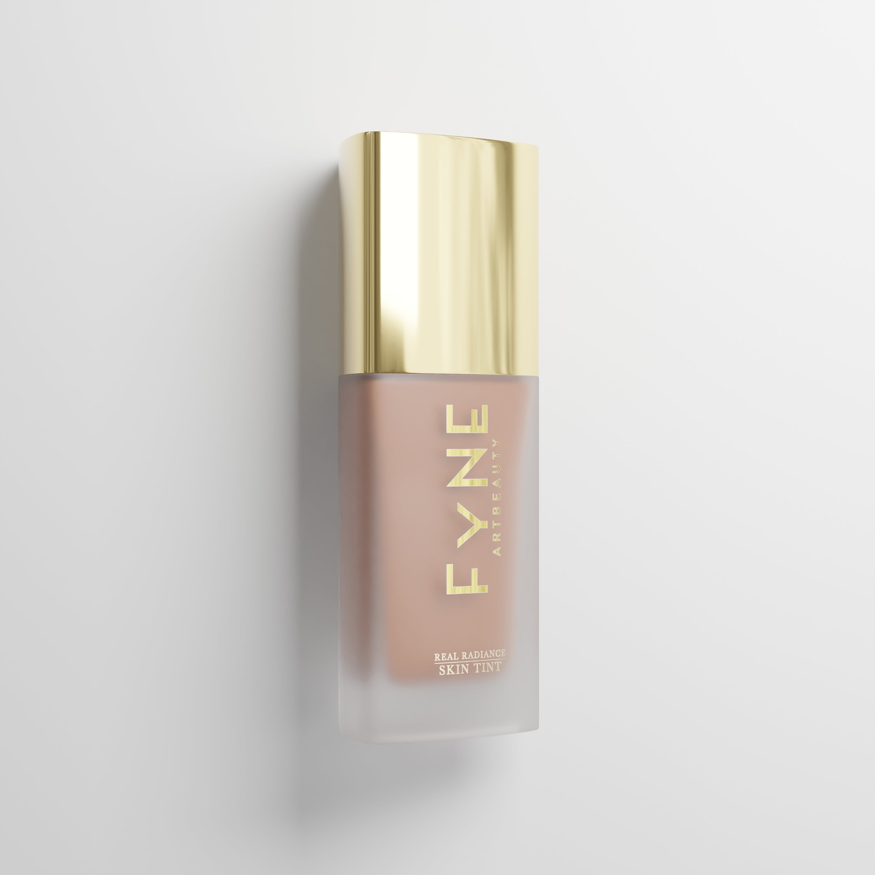 Glass skin tint product with gold cap and 'FYNE' branding on a light gray background