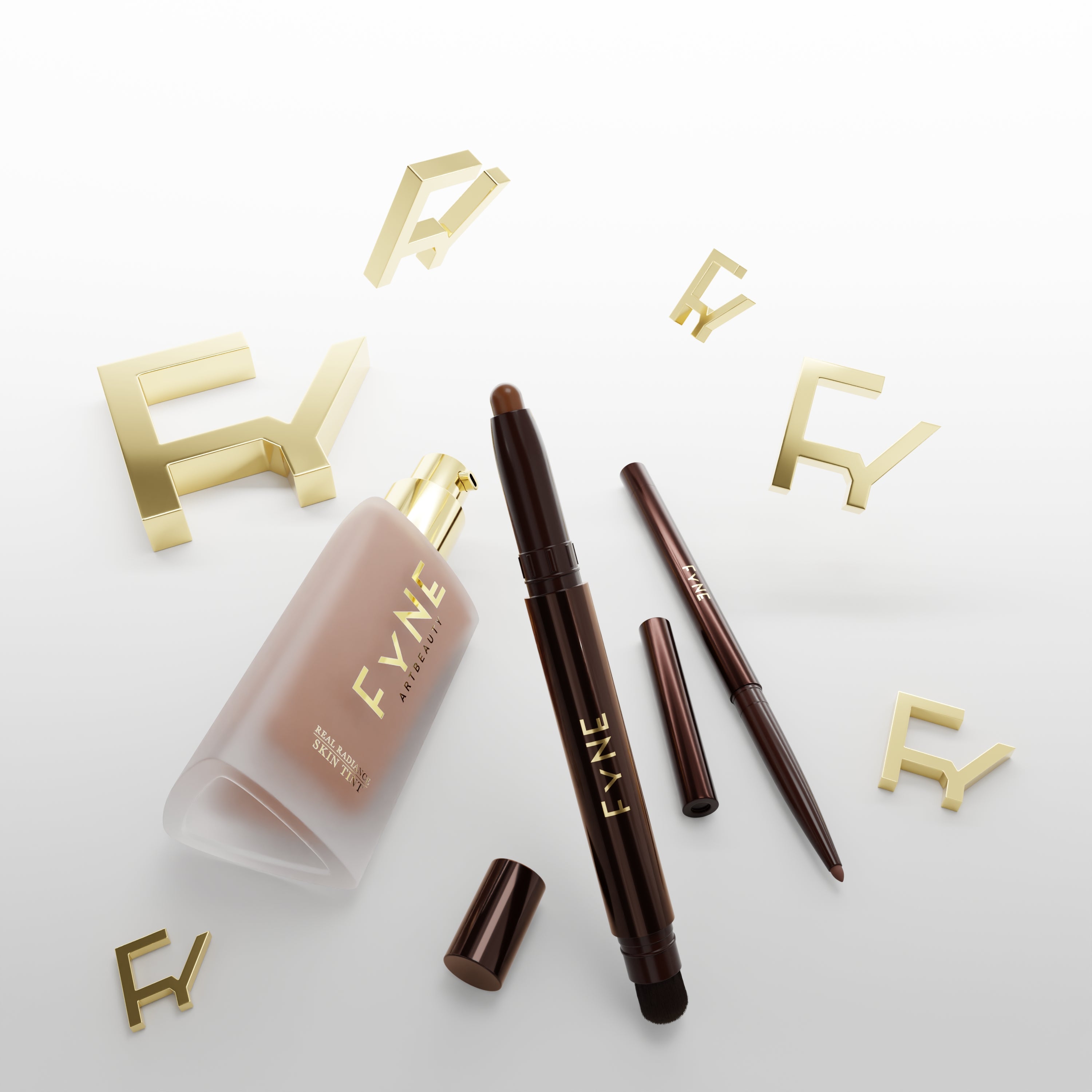 Fyne Cosmetics mystery unreleased makeup bundle featuring a skin tint, contour stick, eyeliner and one new unreleased item