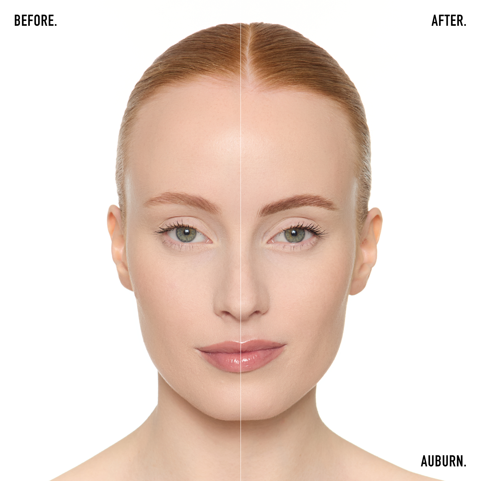 Before and after of a woman's eyebrows after using the Fyne Cosmetics eyebrow stroke pen used for microblading eyebrow strokes