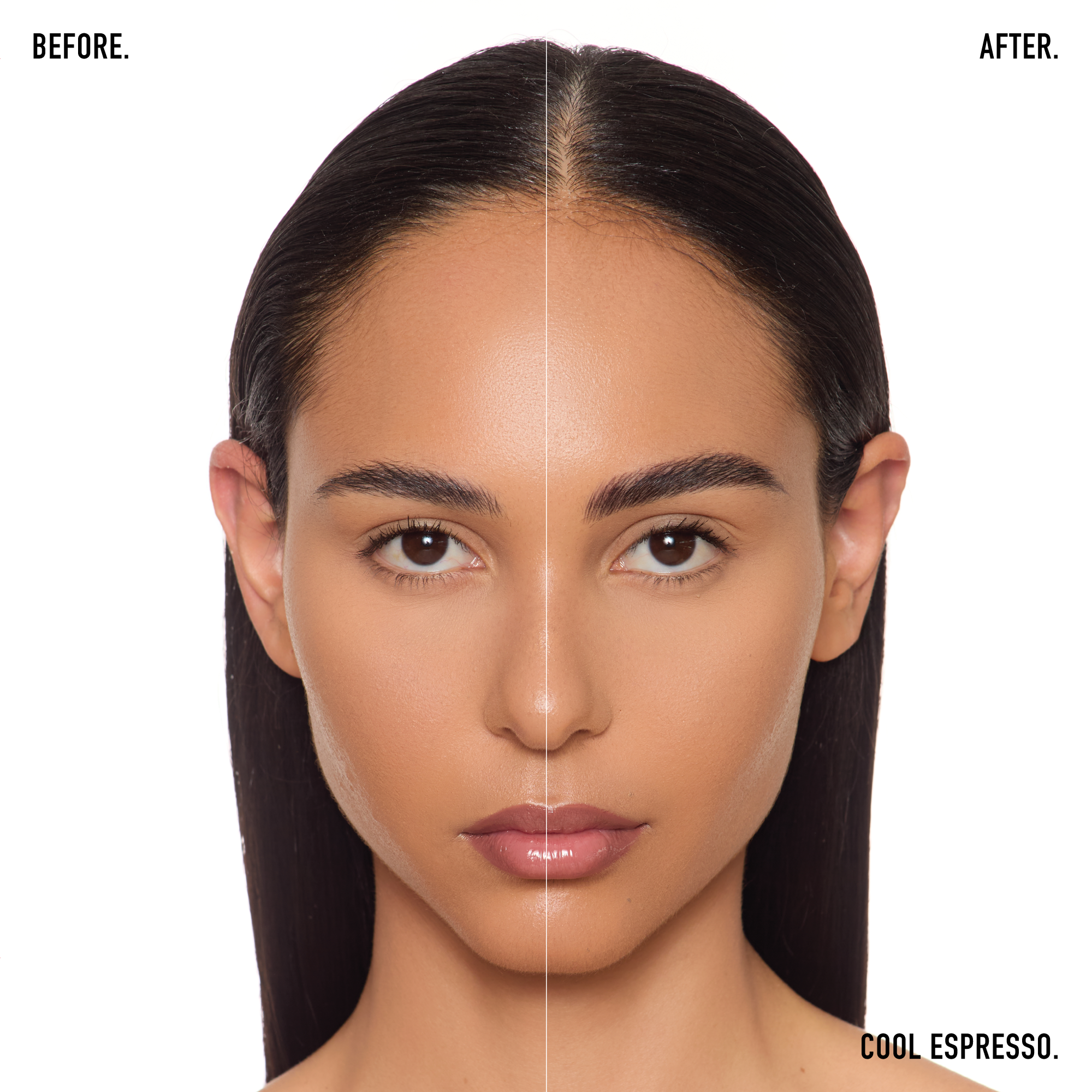 Before and after of a womans eyebrows after using the Fyne Cosmetics eyebrow stroke pen in cool espresso used for microblading eyebrow strokes