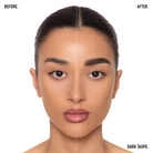 Before and after of a womans eyebrows after using the Fyne Cosmetics eyebrow stroke pen in dark taupe used for microblading eyebrow strokes